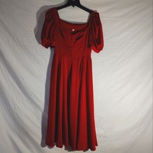 Red Dress Puffed Sleeves